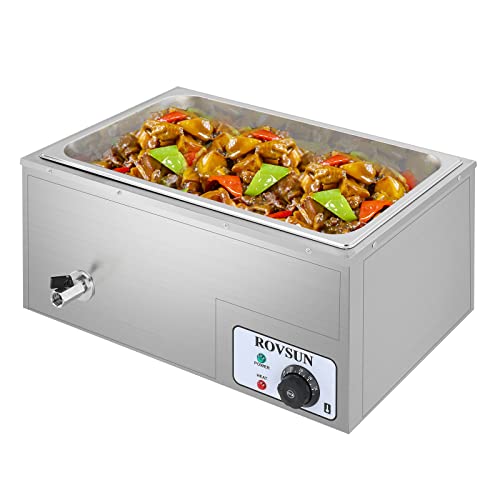 ROVSUN 21QT Full Pan Commercial Food Warmer, 110V Stainless Steel Bain Marie Buffet Electric Food Warmer, Stove Steam Table with Temperature Control & Lid for Parties, Catering, Restaurants