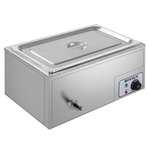 ROVSUN 21QT Full Pan Commercial Food Warmer, 110V Stainless Steel Bain Marie Buffet Electric Food Warmer, Stove Steam Table with Temperature Control & Lid for Parties, Catering, Restaurants