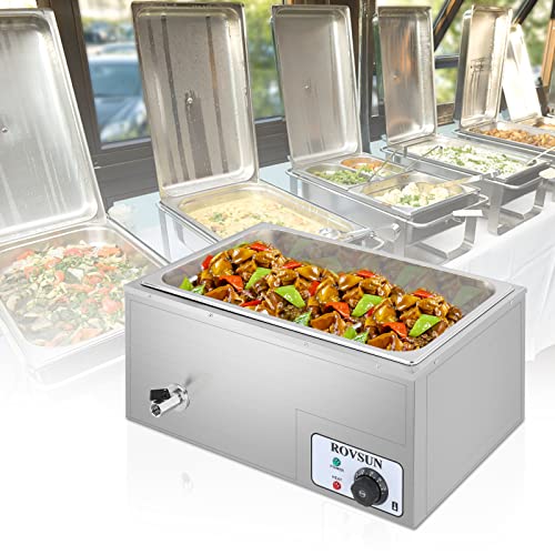 ROVSUN 21QT Full Pan Commercial Food Warmer, 110V Stainless Steel Bain Marie Buffet Electric Food Warmer, Stove Steam Table with Temperature Control & Lid for Parties, Catering, Restaurants