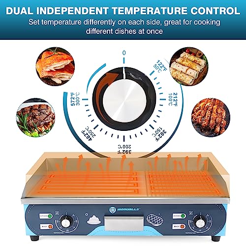 IRONWALLS Commercial Griddle Electric 29 Inch, 110V 4400W Electric Countertop Griddle Flat Top Grill, Non-stick Stainless Steel Teppanyaki Grill with Dual Temperature Control for Restaurant Kitchen
