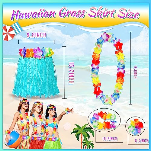 60 Pcs Hawaiian Luau Hula Skirts Decorations , Hawaiian Grass Skirts Leis Necklaces Bracelets for Tropical Beach Party Holiday Party Favor Decorations Tropical Themed Party Dance,Festive Occasions