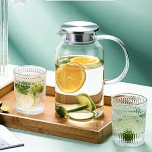 2.0 Liter 68oz Glass Pitcher with Lid, Easy Clean Heat Resistant Glass Water Carafe with Handle for Hot/Cold Beverages - Water, Cold Brew, Iced Tea & Juice