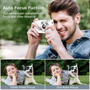 Animdreti Digital Camera Auto Focus 2.7K Vlogging Camera HD 48MP 16X Digital Zoom Camera with 32G Memory Card 2 Batteries YouTube Portable Mini Compact Camera for Kids Teens Adult Beginner