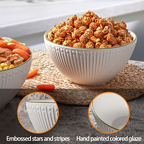 Wareland Salad Bowls 65 oz, 8 Inch Serving Bowls, Large Ramen Bowl For Noodle, Pho, Extra Sturdy Soup Bowls For Kitchen, Pasta Bowls Set Of 2, Ceramic Popcorn Bowl, Microwave & Dishwasher Safe, White