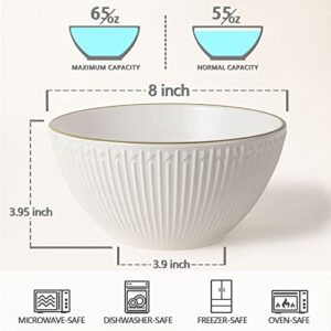 Wareland Salad Bowls 65 oz, 8 Inch Serving Bowls, Large Ramen Bowl For Noodle, Pho, Extra Sturdy Soup Bowls For Kitchen, Pasta Bowls Set Of 2, Ceramic Popcorn Bowl, Microwave & Dishwasher Safe, White