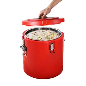 insulated soup pan carrier portable commercial hot -cold hot box food warmer large insulation barrel cooler carrier 15qt 18/8 stainless steel lining with dust cover (red, 13qt)
