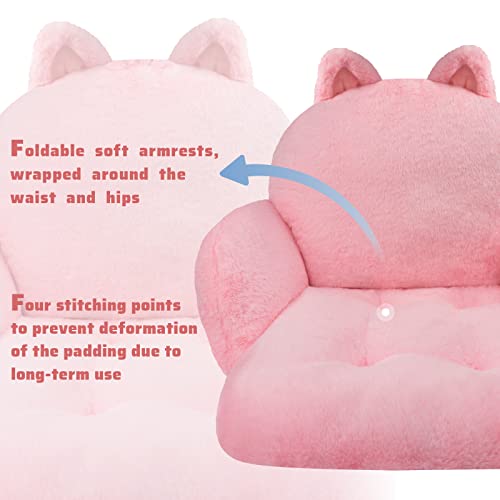 QYA Computer Chair Cushion Pink, Cute Seat Cushion with Backrest Non-Slip, Kawaii Chair Pillow for Gamer Chair, Comfy Chair Cushion for Bedroom (32"x 18", Pink Kitty)