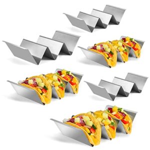 taco holders set of 6, taco stand, stainless steel taco holder, with easy-access handle, each can hold 2 to 3 tortillas, oven safe for baking, dishwasher and microwave safety