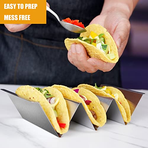 Taco Holders Set of 6, Taco Stand, Stainless Steel Taco Holder, with Easy-Access Handle, Each Can Hold 2 To 3 Tortillas, Oven Safe for Baking, Dishwasher and Microwave Safety