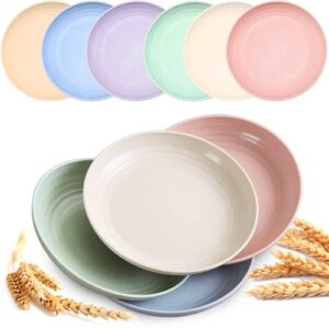 mfacoy 6 pack unbreakable dinner plates, 6.9 inch wheat straw plates, reusable deep plastic plates, lightweight salad plates for camping/kitchen, dishwasher & microwave safe, kids-toddler & adult
