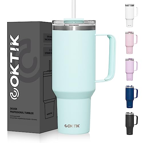 COKTIK 40 oz Tumbler With Handle and Straw Lid, 2-in-1 Lid (Straw/Flip), Vacuum Insulated Travel Mug Stainless Steel Tumbler for Hot and Cold Beverages(Seafoam)