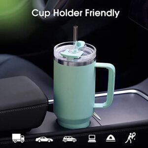 COKTIK 40 oz Tumbler With Handle and Straw Lid, 2-in-1 Lid (Straw/Flip), Vacuum Insulated Travel Mug Stainless Steel Tumbler for Hot and Cold Beverages(Seafoam)