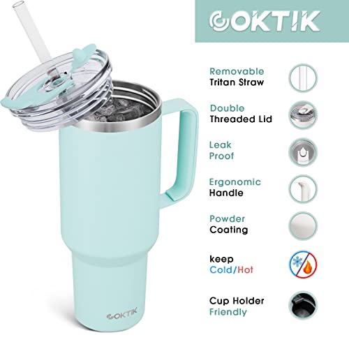 COKTIK 40 oz Tumbler With Handle and Straw Lid, 2-in-1 Lid (Straw/Flip), Vacuum Insulated Travel Mug Stainless Steel Tumbler for Hot and Cold Beverages(Seafoam)