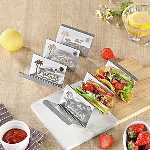 2PCS Stainless Steel Taco Holder, Premium Large Taco Holder Stand, Taco Stands for 3 Tacos, Soft or Hard Taco Shell Holder, Street Taco Rack, Dishwasher and Grill Safe, Perfect for Taco Tuesday