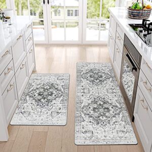 Homcomoda Boho Anti Fatigue Kitchen Mats for Floor 2 Piece Set Cushioned Vintage Kitchen Rugs Set of 2 Non Slip Comfort Standing Mat for Kitchen Floor 17.3"×28"+17.3"×47"