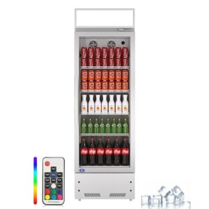 hipopller refrigeration glass 1 door upright display beverage cooler merchandiser with led lighting; 10.9 cubic ft., silver