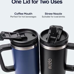 BUZIO 40oz Tumbler with Handle and Straw Lid, Stainless Steel Water Bottle Fits in Cup Holder, Insulated Tumbler Reusable Coffee Mug Travel Flask,Leak-Proof, Keep Cold for 24 Hrs/Hot for 12 Hrs, Black