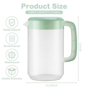 2Pcs Plastic Pitcher with Lid Large Clear Water Carafe Jug Ice Tea Pitcher Lemonade Juice Beverage Jar with Strainer Cover Handle Measurements for Hot Cold Coffee Drink (Green,1 Gallon/4L)