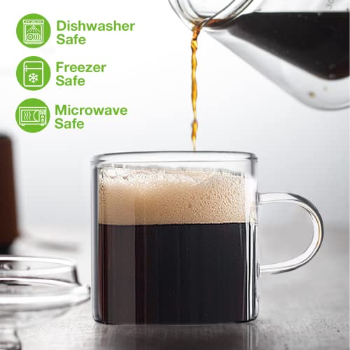 Mfacoy Espresso Cups Set of 6 (Buy 4, get 2 Free), 4 oz Glass Espresso Coffee Cups, Small Espresso Mugs With Handle For Hot or Cold Latte, Tea, Gift for Espresso Lovers, Microwave Dishwasher Safe