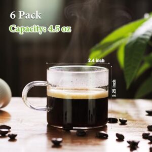 Mfacoy Espresso Cups Set of 6 (Buy 4, get 2 Free), 4 oz Glass Espresso Coffee Cups, Small Espresso Mugs With Handle For Hot or Cold Latte, Tea, Gift for Espresso Lovers, Microwave Dishwasher Safe