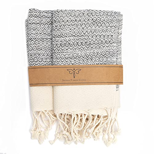 SMYRNA TURKISH COTTON Kitchen Dish Towels Pack of 2 | 100% Natural Cotton, 15 x 26 Inches | Machine Washable Wash Cloths | Ultra Soft, Absorbent, Prewashed and Quick Dry Turkish Dish Towels (Gray)