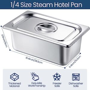 Zubebe 16 Pack Hotel Pan with Lid 4 Inch Deep Steam Table Pan 0.9 mm Thick Stainless Steel Pans Anti Steam Commercial Food Pans for Restaurant Buffet Event Catering Supplies (1/4 Size x 4 Inch Deep)