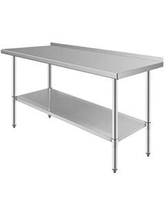 stainless steel prep worktable 60 x 24 in sturdy durable baffle and undershelf restaurant kitchen practical adjustable workbench
