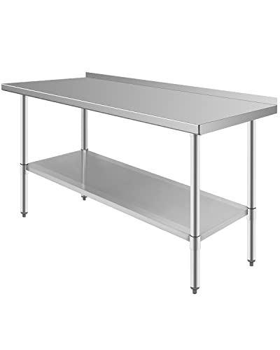 Stainless Steel Prep Worktable 60 x 24 in Sturdy Durable Baffle and Undershelf Restaurant Kitchen Practical Adjustable Workbench