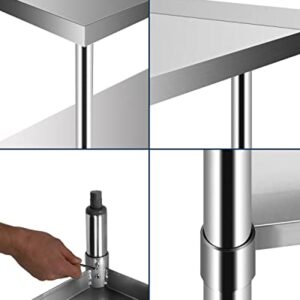 Stainless Steel Prep Worktable 60 x 24 in Sturdy Durable Baffle and Undershelf Restaurant Kitchen Practical Adjustable Workbench