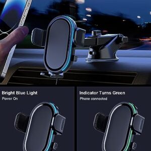 Wireless Car Charger, UGDLUCK 15W Fast Charging Car Charger Mount with Colored Lights Dashboard Windshield Air Vent Car Phone Holder fit for iPhone 14 13 12 11 Pro Max,Samsung Galaxy S23 S22 S21,etc