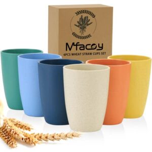 mfacoy wheat straw cups set of 6, 12 oz unbreakable drinking cups, reusable cups, stackable tumbler cups, colourful water cup set for kitchen, bpa free, dishwasher & microwave safe, cups with 6 colors