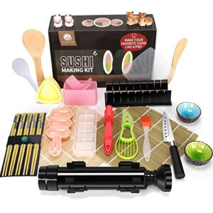 fungyand sushi making kit, 27 pcs pro sushi kit includes bazooka roller, cutting mold, bamboo mats, musubi maker, nigiri mold, sushi knife, chopsticks, sauce dishes, & more all-in-one diy sushi gift
