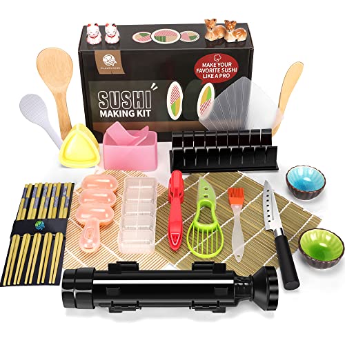 FUNGYAND Sushi Making Kit, 27 Pcs Pro Sushi Kit Includes Bazooka Roller, Cutting Mold, Bamboo Mats, Musubi Maker, Nigiri Mold, Sushi Knife, Chopsticks, Sauce Dishes, & More All-in-One DIY Sushi Gift