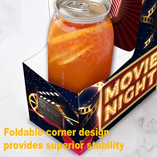 KARAQY 10 Pcs Movie Night Snacks Trays Box - Movie Night Drink Carrier with Handles, Disposable Popcorn Bags, Cinema Combo Popcorn Drink Holder for Movie Theater Cinema Party Supplies Favors