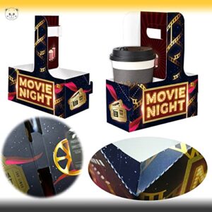 KARAQY 10 Pcs Movie Night Snacks Trays Box - Movie Night Drink Carrier with Handles, Disposable Popcorn Bags, Cinema Combo Popcorn Drink Holder for Movie Theater Cinema Party Supplies Favors