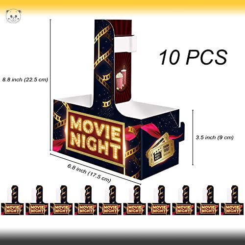 KARAQY 10 Pcs Movie Night Snacks Trays Box - Movie Night Drink Carrier with Handles, Disposable Popcorn Bags, Cinema Combo Popcorn Drink Holder for Movie Theater Cinema Party Supplies Favors