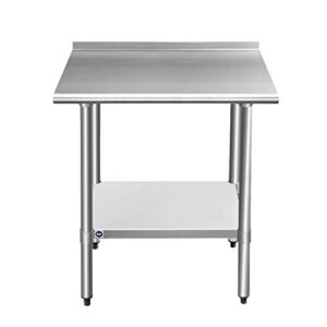 TRINITY THA-0307 Basics Stainless Steel w/Faucet Utility Sink & ROCKPOINT Stainless Steel Table for Prep & Work with Backsplash 30x24 Inches, NSF Metal Commercial Kitchen Table