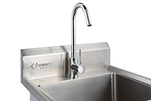 TRINITY THA-0307 Basics Stainless Steel w/Faucet Utility Sink & ROCKPOINT Stainless Steel Table for Prep & Work with Backsplash 30x24 Inches, NSF Metal Commercial Kitchen Table