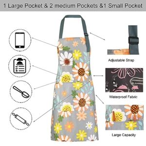 2 Pcs Kitchen Apron, Cooking Apron for Women, Adjustable Chef Apron, BBQ Aprons with 4 Pockets for Home Kitchen Baking Gardening