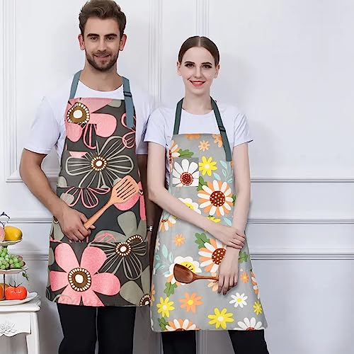 2 Pcs Kitchen Apron, Cooking Apron for Women, Adjustable Chef Apron, BBQ Aprons with 4 Pockets for Home Kitchen Baking Gardening