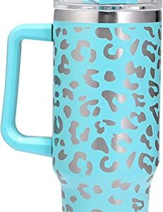 Mzjeaziany 40oz Insulated Leopard Tumbler with Handle and Straw Lid，Stainless Steel Double Vacuum Leak Proof Travel Mug Mint Tumbler for Office,Home, Party