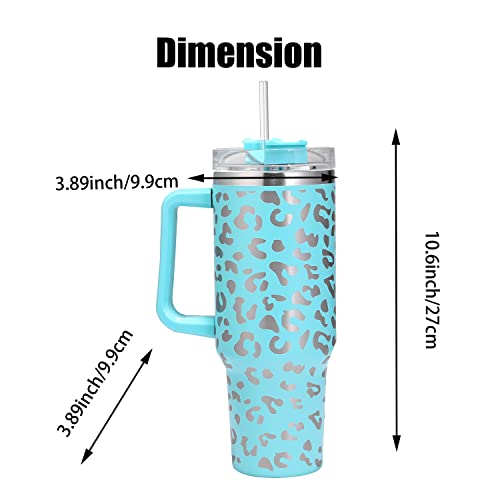 Mzjeaziany 40oz Insulated Leopard Tumbler with Handle and Straw Lid，Stainless Steel Double Vacuum Leak Proof Travel Mug Mint Tumbler for Office,Home, Party