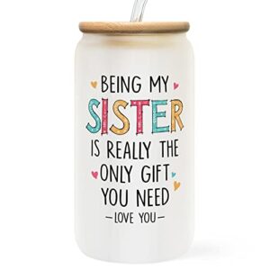 sisters gifts from sister, brother - gifts for sister - sister birthday gift ideas, birthday gifts for sister - sister christmas gifts, christmas gifts for sister - big sister gift - 16 oz can glass