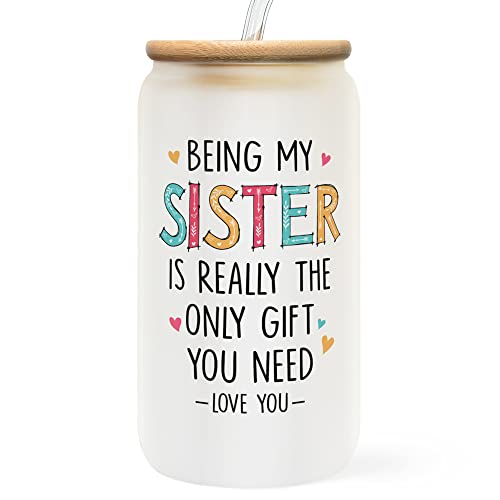 Sisters Gifts from Sister, Brother - Gifts for Sister - Sister Birthday Gift Ideas, Birthday Gifts for Sister - Sister Christmas Gifts, Christmas Gifts for Sister - Big Sister Gift - 16 Oz Can Glass