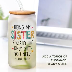 Sisters Gifts from Sister, Brother - Gifts for Sister - Sister Birthday Gift Ideas, Birthday Gifts for Sister - Sister Christmas Gifts, Christmas Gifts for Sister - Big Sister Gift - 16 Oz Can Glass