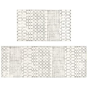 xsinufn boho kitchen mat set of 2,modern farmhouse kitchen rugs and mats non skid washable,moroccan boho runner rugs with rubber backing for kitchen decor accessories (grey/off-white 17"x47"+17"x30")