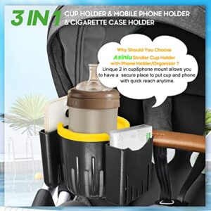 3 in 1 Universal Stroller Cup Holder, Bike Cup Holder Bottle Holder Drink Holder with Handle for Stroller Bike Wheelchair Walker Scooter Fits Most Cups