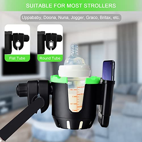 Universal Stroller Cup Holder with Phone Holder - 2-in-1 Fit for Uppababy Doona Nuna Jogger Graco Britax Bugaboo and More, Wheelchair Walker Bike Accessories, Gifts for Women Mom Men, Green