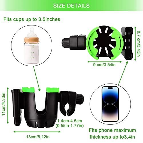 Universal Stroller Cup Holder with Phone Holder - 2-in-1 Fit for Uppababy Doona Nuna Jogger Graco Britax Bugaboo and More, Wheelchair Walker Bike Accessories, Gifts for Women Mom Men, Green