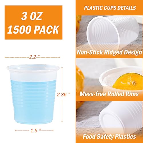 SIUQ 1500 Pack 3 oz Plastic Cups,Disposable Bathroom Cups,Mouthwash Cups,Small Jello Shot Cups for Tasting,Drinking,Party,Food Sample,Picnic,BBQ,Travel and Event (White)